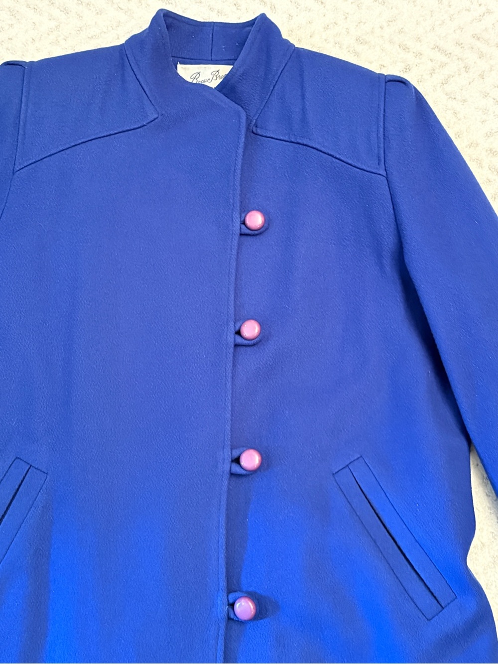 Vintage 70s Womans Royal Blue Wool Coat Size 12 Petite Union Made in USA Maxi - Picture 6 of 13